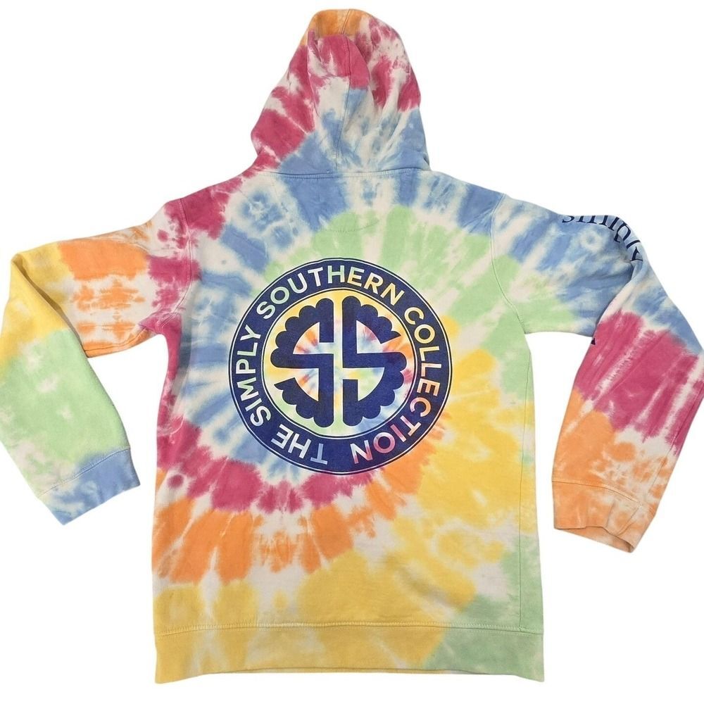 Simply Southern Womens Rainbow Tie Dye Hoodie Large Back Logo Sleeve Logo Small